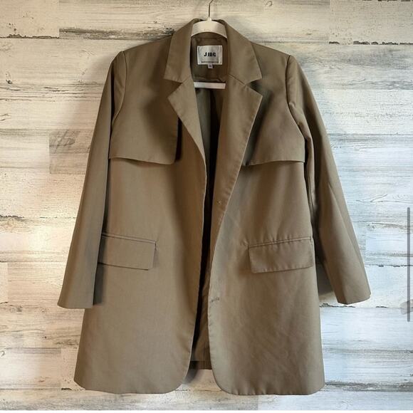 🍁 J. ING Contemporary Belted Blazer Jacket Trench Coat Relaxed Fit Tan XS - Picture 10 of 12